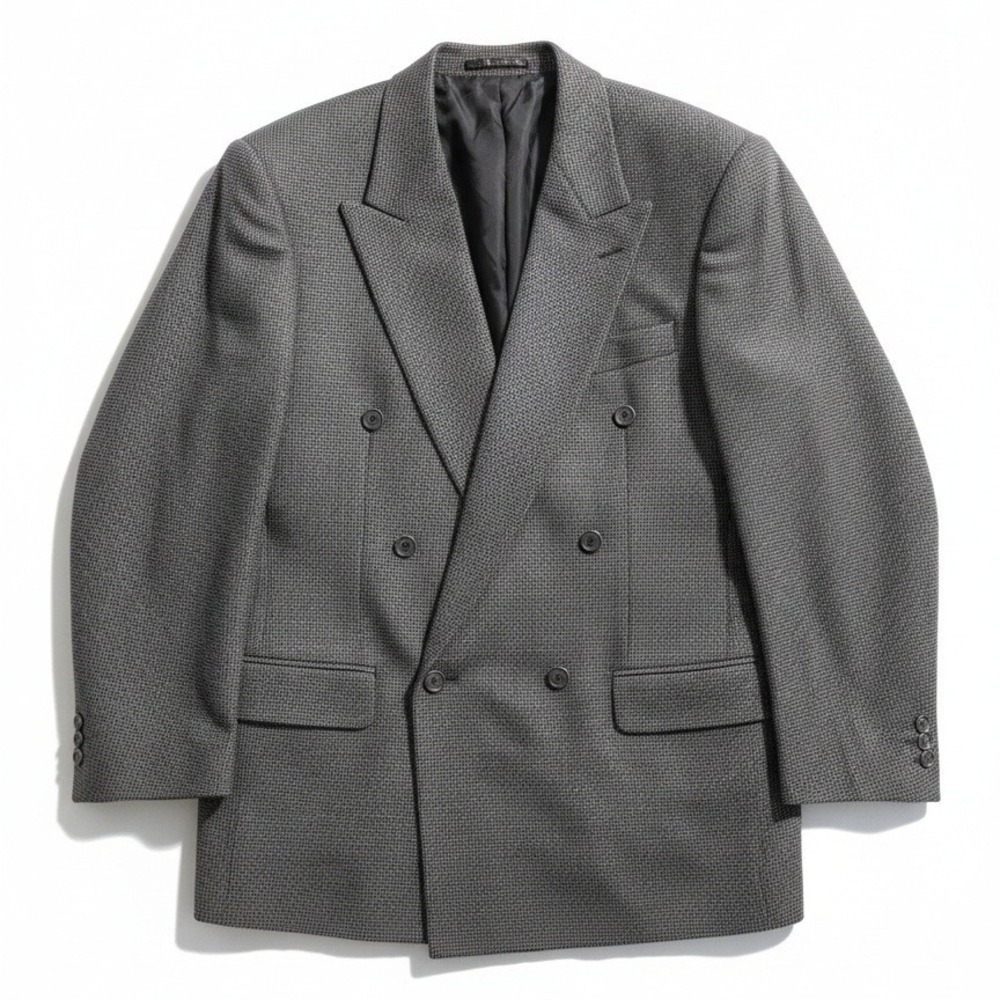 Pierre Balmain Grey 100% Pure Wool Double Breasted Blazer, Men's 40L Suit Jacket